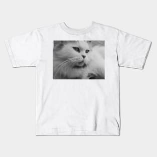 Cute fluffy cat - Black and white photograph Kids T-Shirt